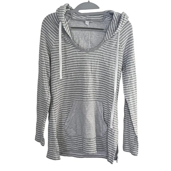 JAMES PERSE Striped Pullover Sweater Hoodie •2/ S• Top Funnel Neck Hooded Cotton - Picture 3 of 9